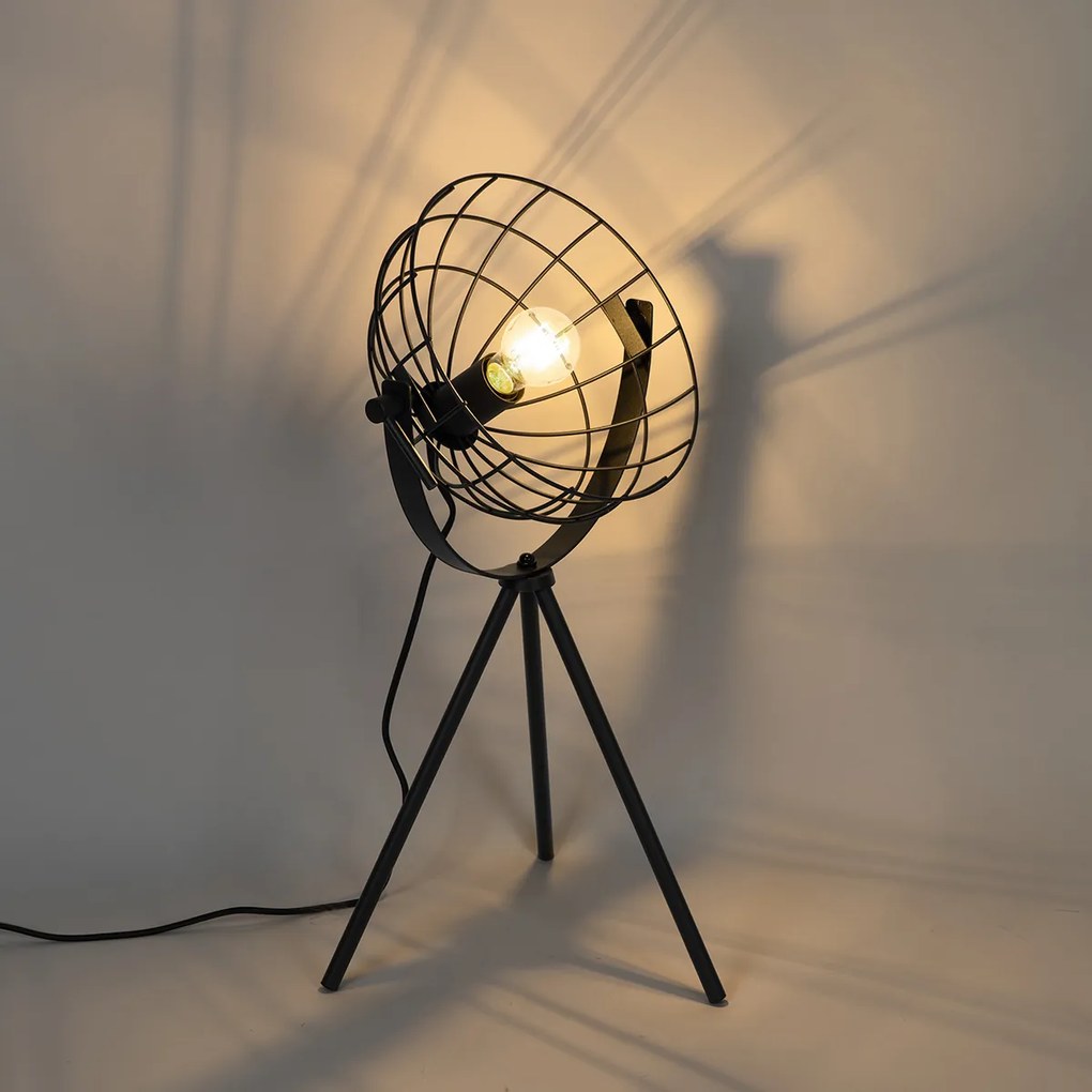 Lampada da tavolo a treppiede industriale nera regolabile - Hanze