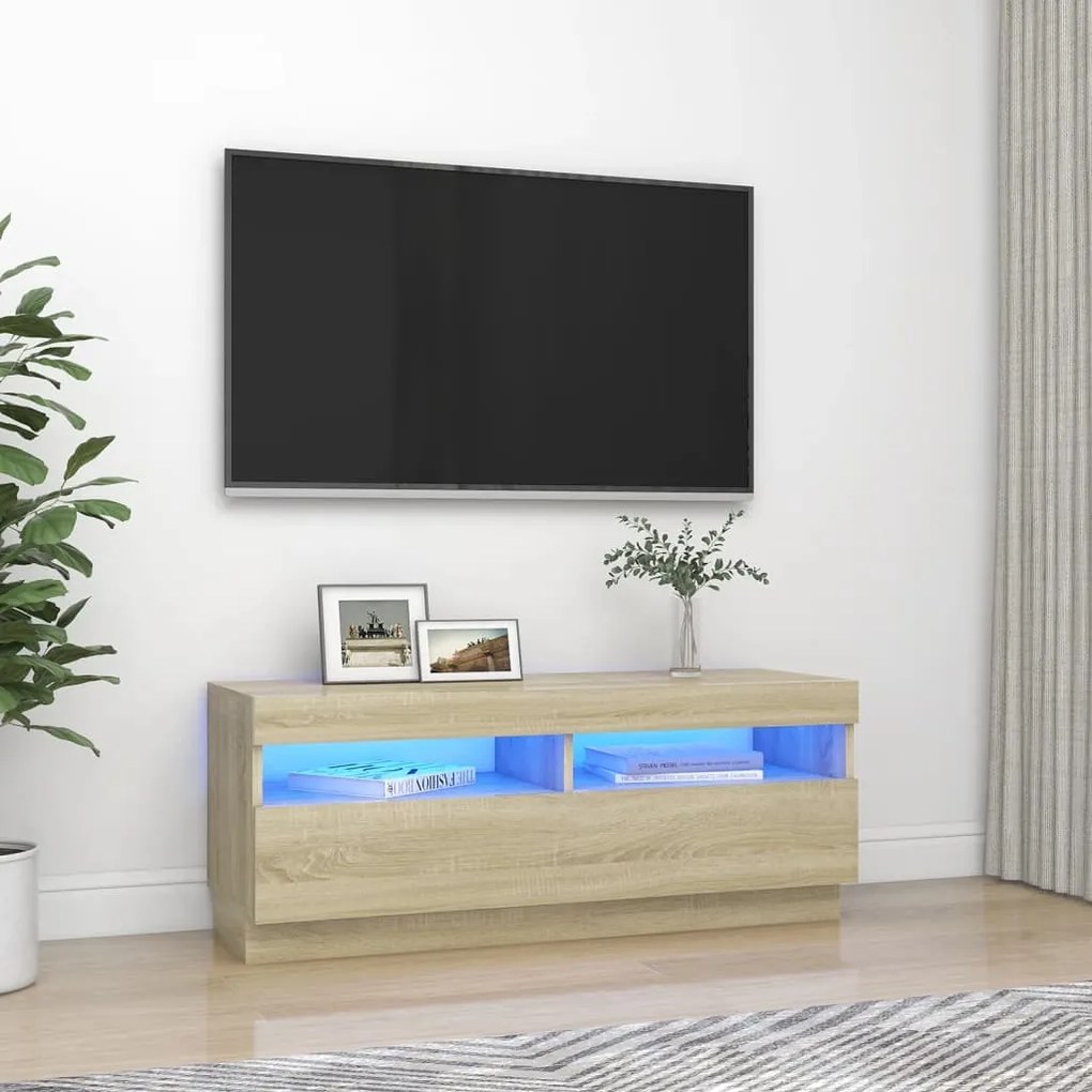 Mobile porta tv con luci led rovere sonoma 100x35x40 cm