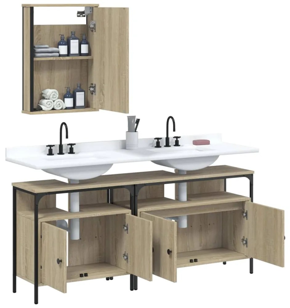 Set mobili da bagno 3 pz rovere sonoma in legno multistrato