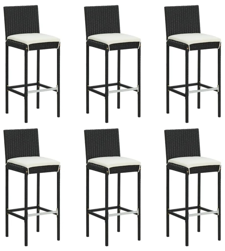 Set bar da giardino 7 pz con cuscini in polyrattan nero