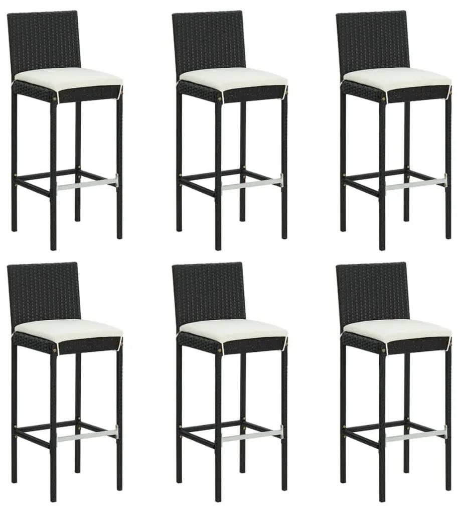 Set bar da giardino 7 pz con cuscini in polyrattan nero