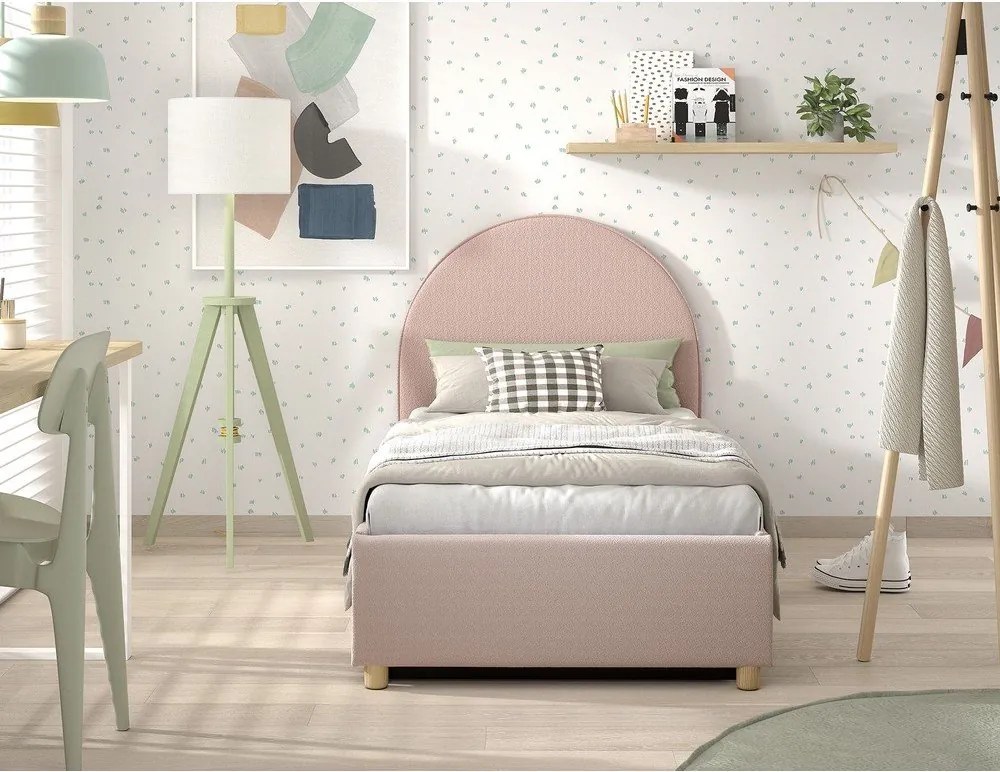 Letto singolo imbottito rosa con contenitore con rete inclusa 90x200 cm Moon – Vipack