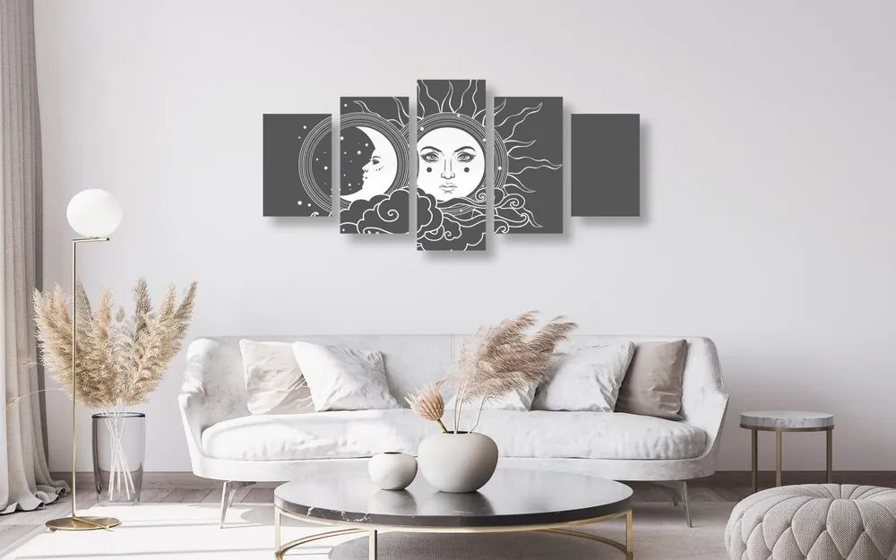 Quadri 5 pezzi – Armonia in bianco e nero di sole e luna
