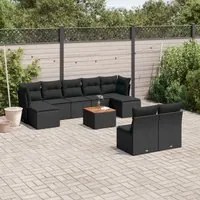 Set Divani da Giardino 10pz con Cuscini in Polyrattan Nero 3256188