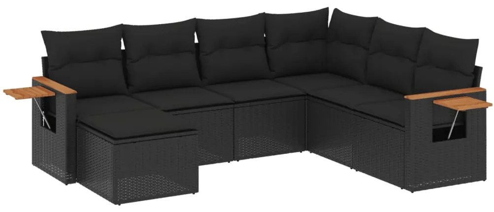 Set Divani da Giardino con Cuscini 7pz Nero Polyrattan