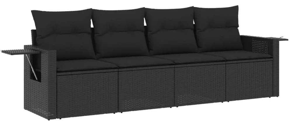 Set divani da giardino 4 pz con cuscini nero in polyrattan