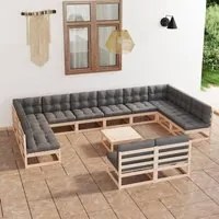 Set Divani da Giardino 13 pz con Cuscini Legno Massello di Pino 3077279