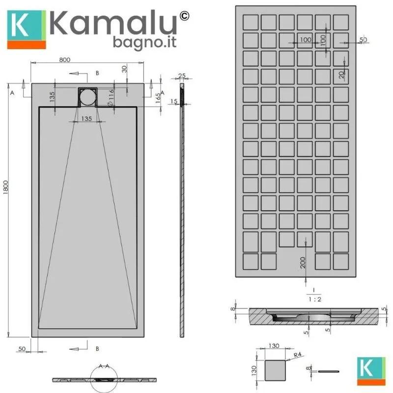 Kamalu - piatto doccia in resina 80x180 effetto pietra | kr1000