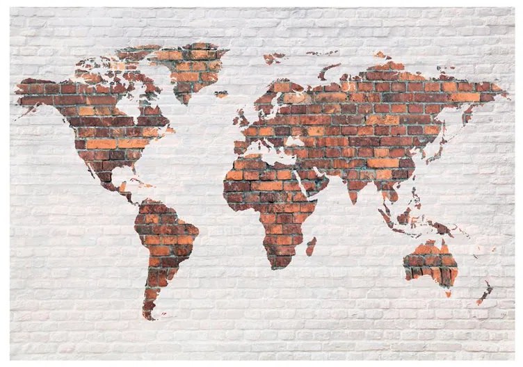 Fotomurale  World Map: Brick Wall  Colore Grigio, Dimensioni e Misure 100x70