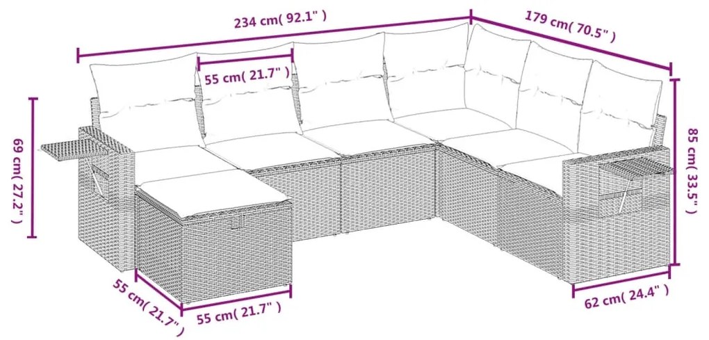 Set divani da giardino con cuscini 7pz nero polyrattan