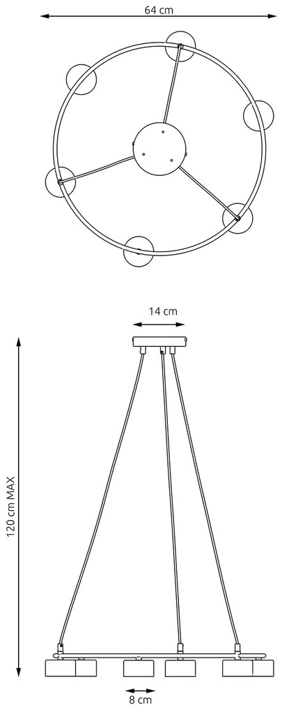 Lampadario Moderno 6 Luci Starlit In Acciaio Nero Ad Anello E Cilindri