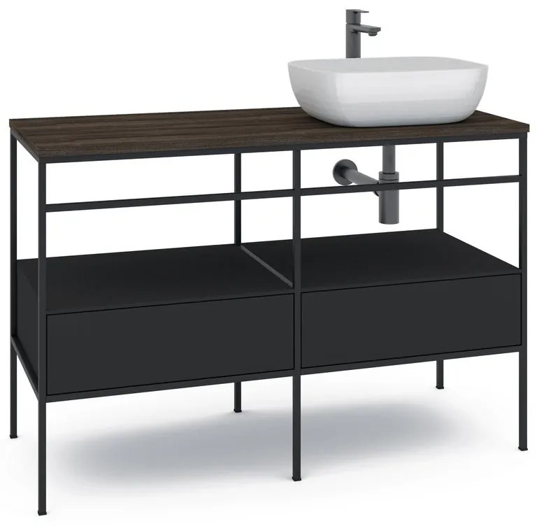 Mobile sottolavabo e lavabo Outline nero L 120 x H 92 x P 45.5 cm 1 vasca 2 cassetti