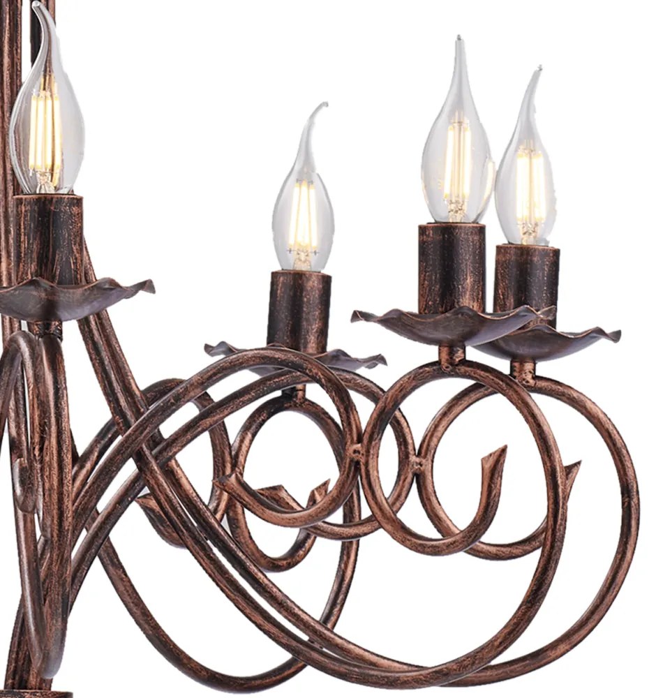 Lampadario Provenzale Candelabro Alma 8 Luci Ferro Battuto Nero E Rame