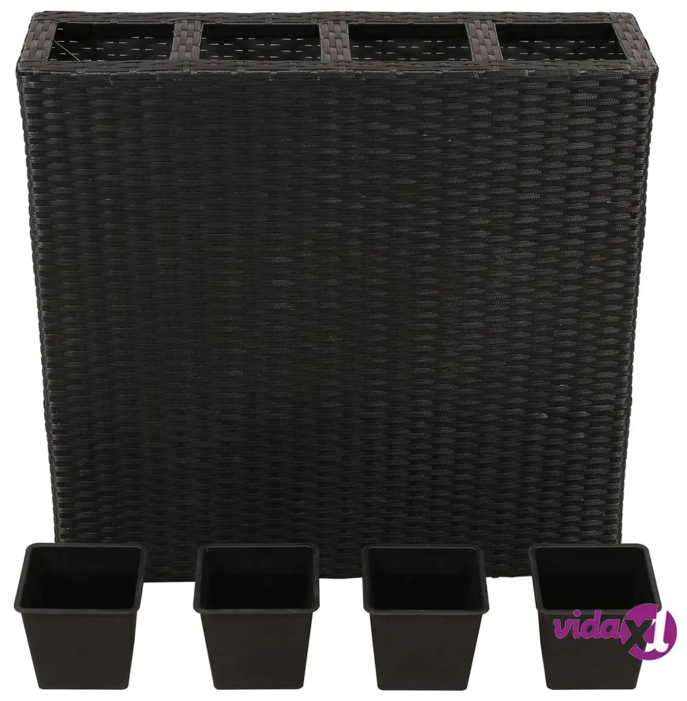vidaXL Letto Rialzato da Giardino con 4 Vasi in Polyrattan Nero
