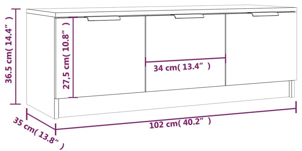 Mobile TV Marrone Rovere 102x35x36,5 cm in Legno Multistrato