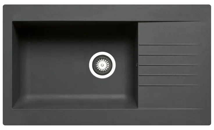 Lavello integrato 1 vasca con gocciolatoio laterale destro o sinistro DELINIA Scirocco resina L 50 x L 86 cm nero