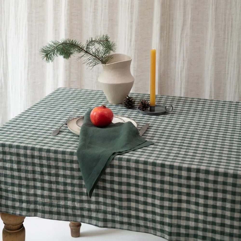 Tovaglia in lino 140x250 cm Forest Green Gingham – Linen Tales
