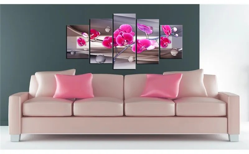 Quadro Orchidea su sfondo attenuato  Colore Grigio, Dimensioni e Misure 200x100