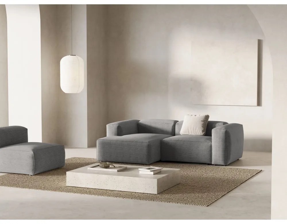 Divano angolare grigio chiaro (con penisola a sinistra/con chaise lounge) con rivestimento in velluto a coste Bergamo – Cosmopolitan Design