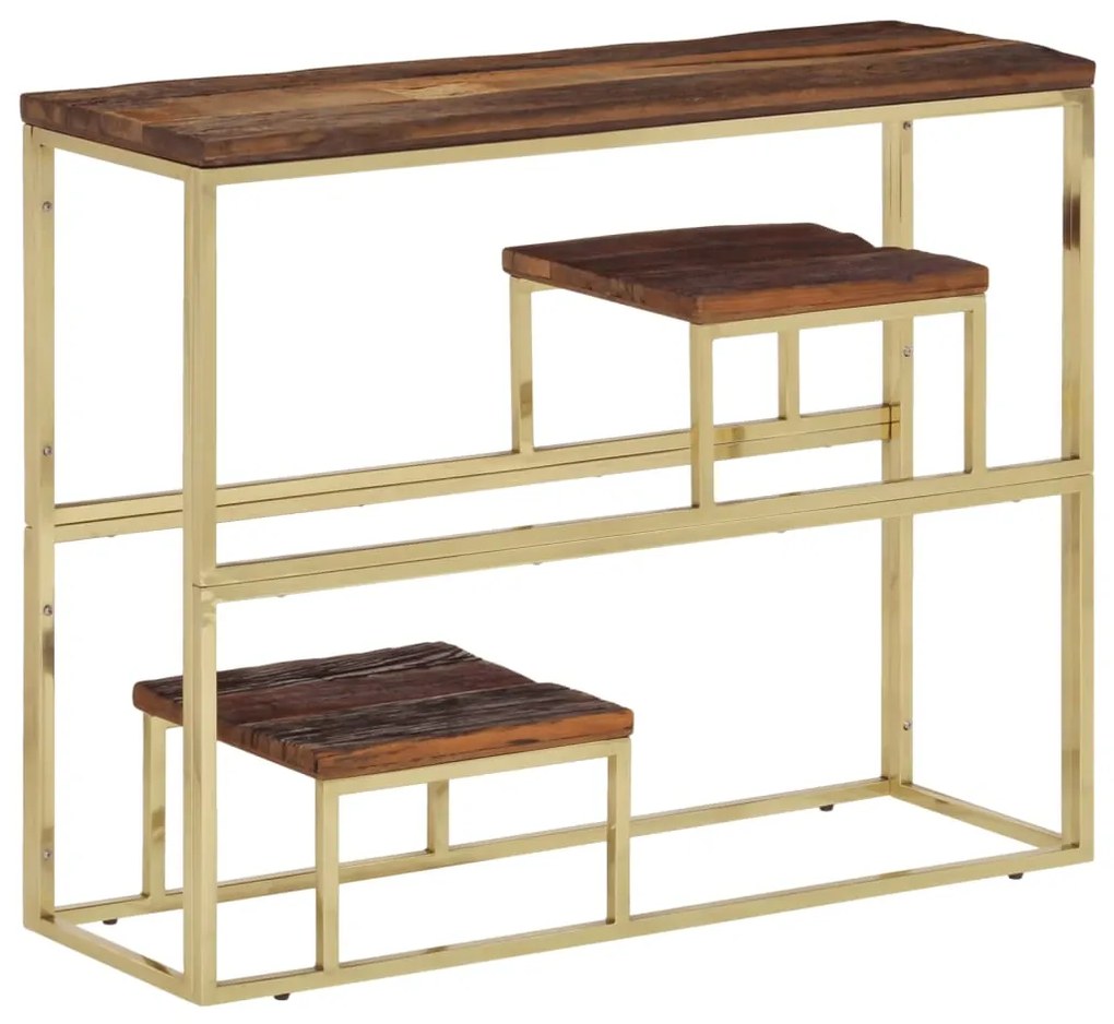 Tavolino Consolle Dorato Acciaio Inox E Traverse Legno Massello /