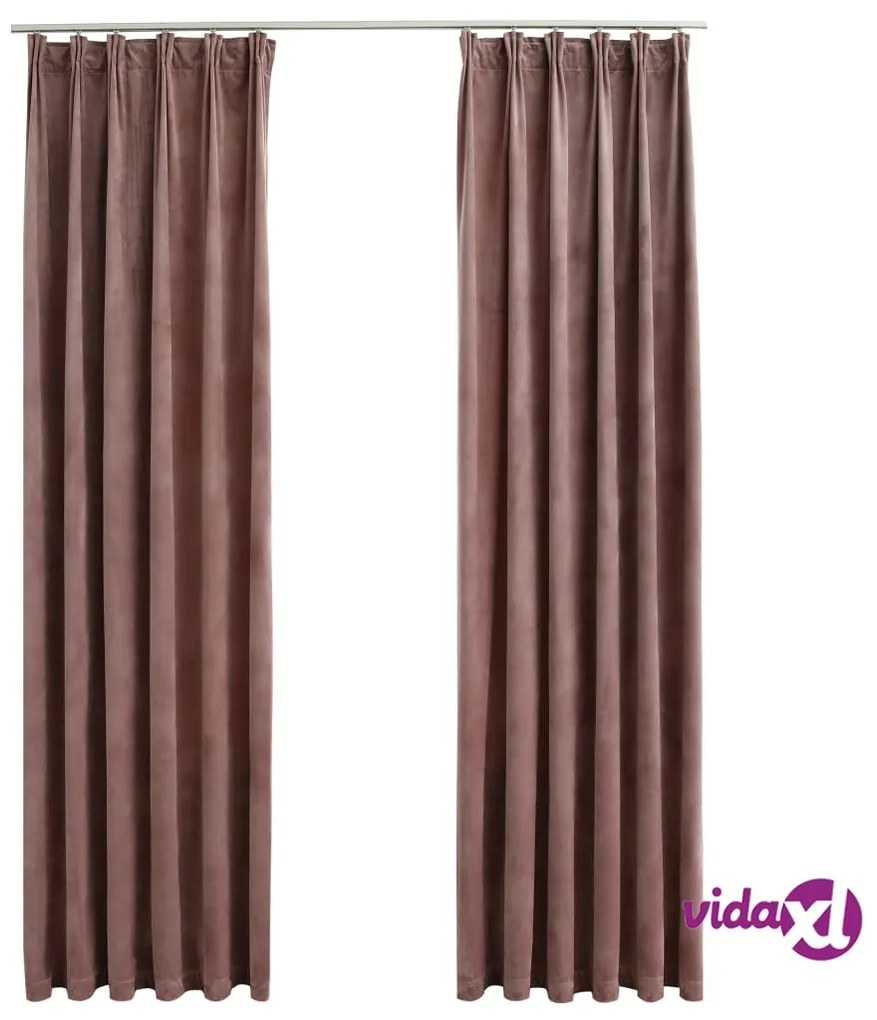 vidaXL Tende Oscuranti con Ganci 2 pz Rosa Antico in Velluto 140x225cm
