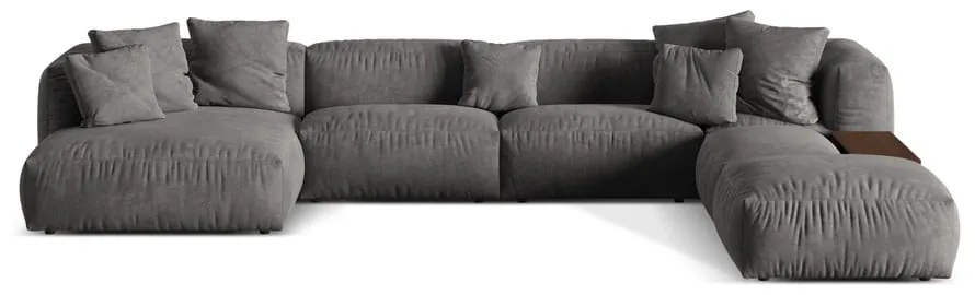 Divano angolare componibile grigio (con penisola a destra/a U) con rivestimento in velluto Martina – Micadoni