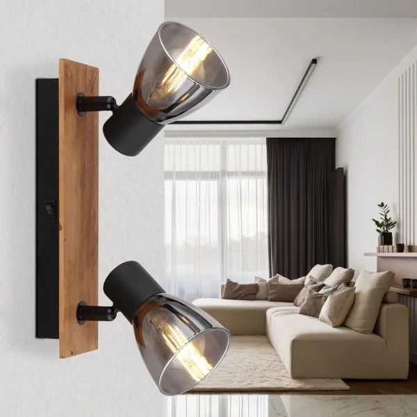 Globo 54307-2W - Faretto da parete CLAUDE 2xE14/40W/230V nero/legno
