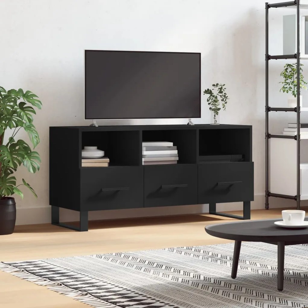 Mobile Porta Tv Nero 102x36x50 Cm İn Legno Multistrato /