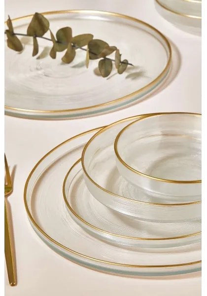 Set da tavola 24 pezzi in vetro trasparente con finiture oro