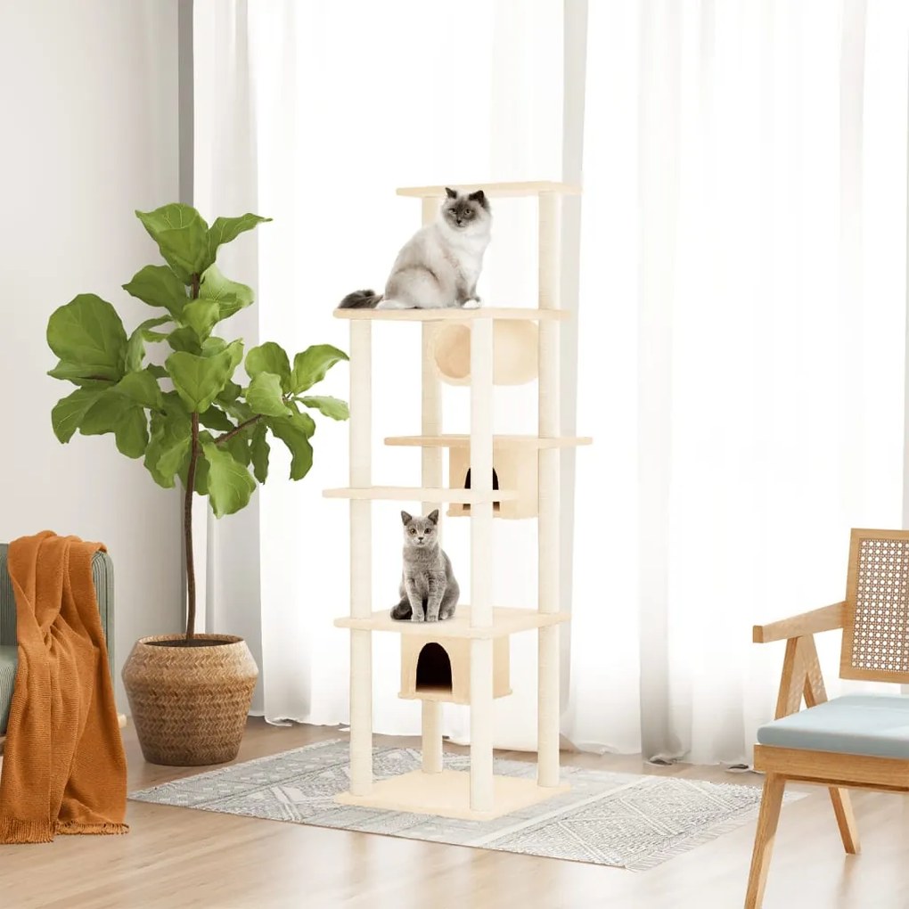 Albero Per Gatti Con Tiragraffi İn Sisal Crema 169 Cm /