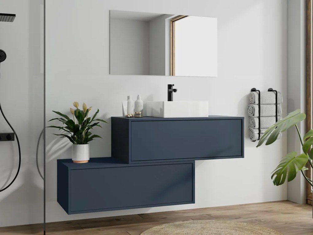 Mobile per bagno sospeso con lavabo singolo e due cassetti 94 cm Blu notte - TEANA II