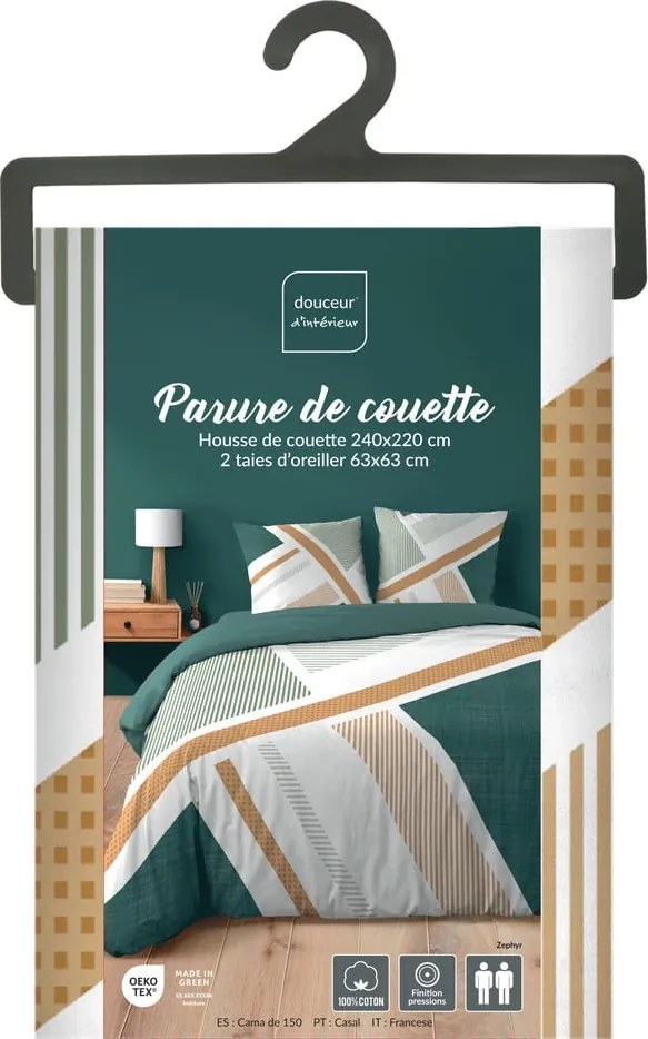 Set copripiumino e federa bianco in cotone per letto matrimoniale ed esteso 240x220 cm Zephyr – douceur d'intérieur
