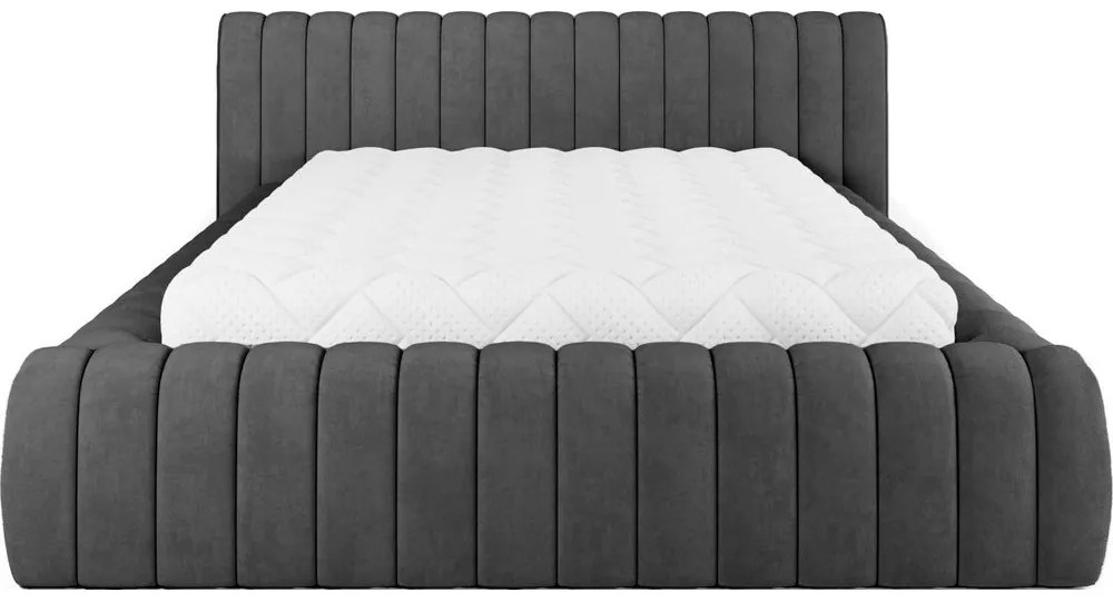 Letto matrimoniale imbottito grigio scuro con contenitore e rete inclusi 140x200 cm Carilla – ELTAP