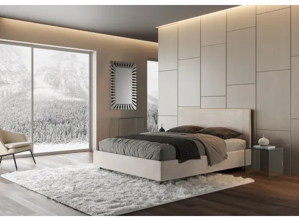 Letto matrimoniale senza rete imbottito 160x200 tessuto Labirinto 1 bianco Rosal