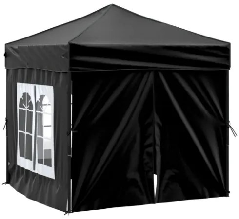 Tenda per Feste Pieghevole con Pareti Laterali Nero 2x2 m