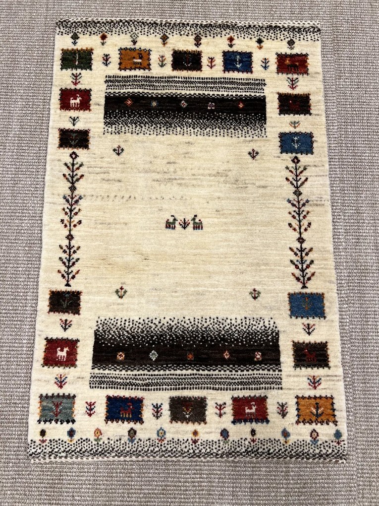 Loribaft Tappeto 90x60 Beige (Iran) Annodato A Mano