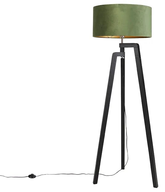 Lampada da terra a treppiede nera con paralume verde e oro 50 cm - Puros