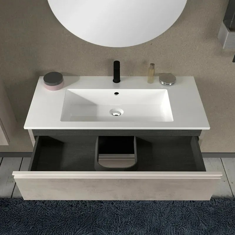 Mobile bagno sospeso 100 cm grigio cemento con lavabo e specchio Master