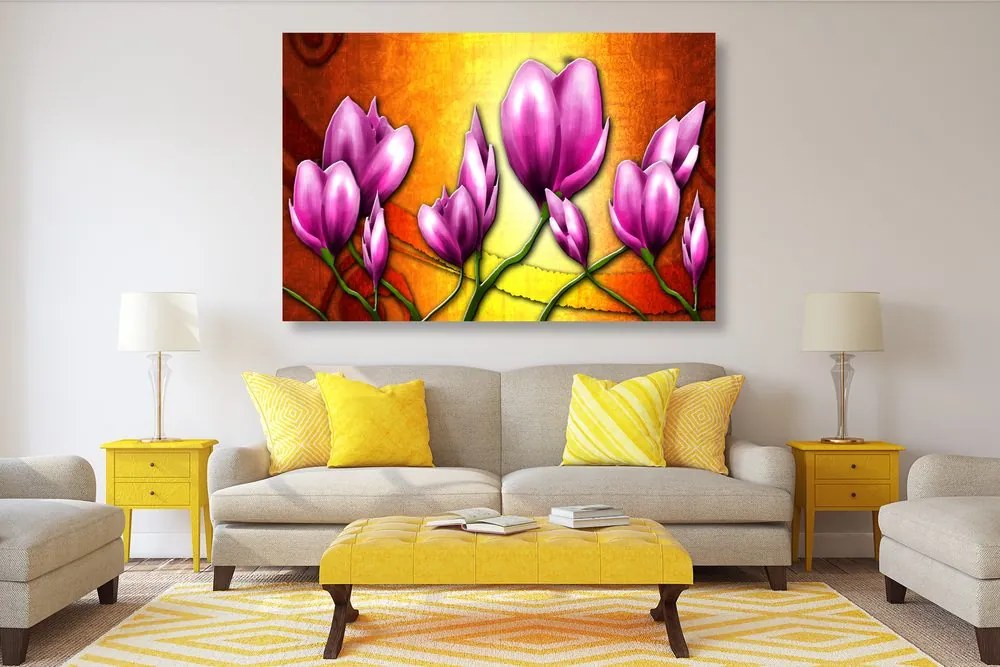 Quadro su tela – Fiori rosa in stile etnico