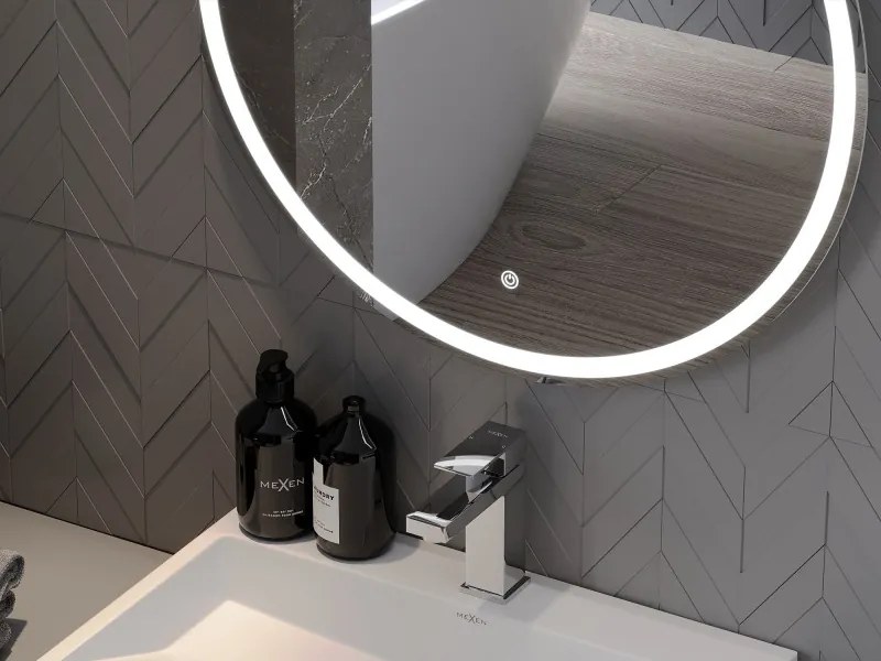 Mexen Gobi specchio da bagno illuminato, rotondo 60 cm, LED 6000K, anti-appannamento - 9801-060-060-611-00