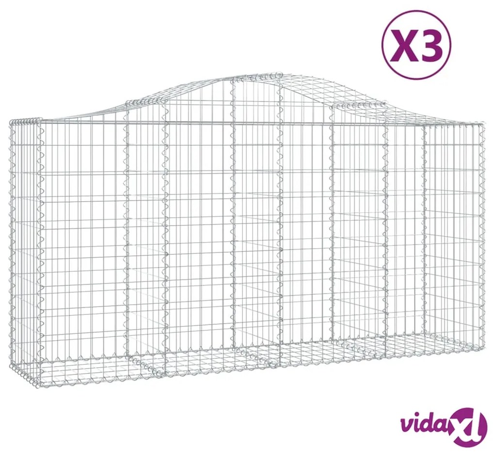 vidaXL Cesti Gabbioni ad Arco 3 pz 200x50x100/120 cm Ferro Zincato
