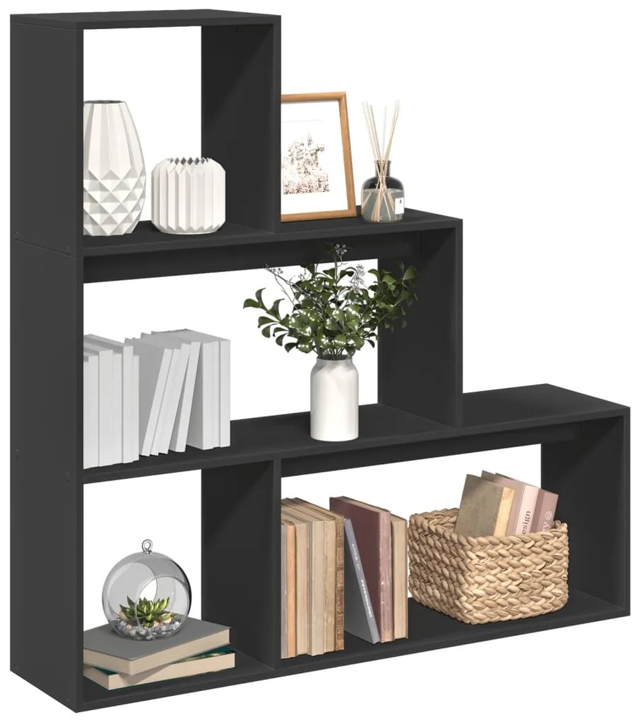 Libreria Divisorio 3 Ripiani Nera 123x29x123 Cm İn Truciolato /