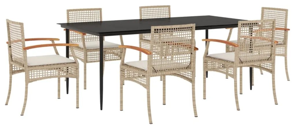 Set da pranzo da giardino 7 pz con cuscini beige in polyrattan