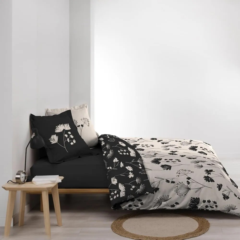 Biancheria da letto nera/beige in percalle di cotone per letto matrimoniale/per letto prolungato 240x220 cm Iris – douceur d'intérieur