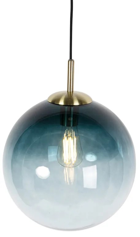 Lampada a sospensione Art Déco in ottone con vetro blu oceano 33 cm - Pallon