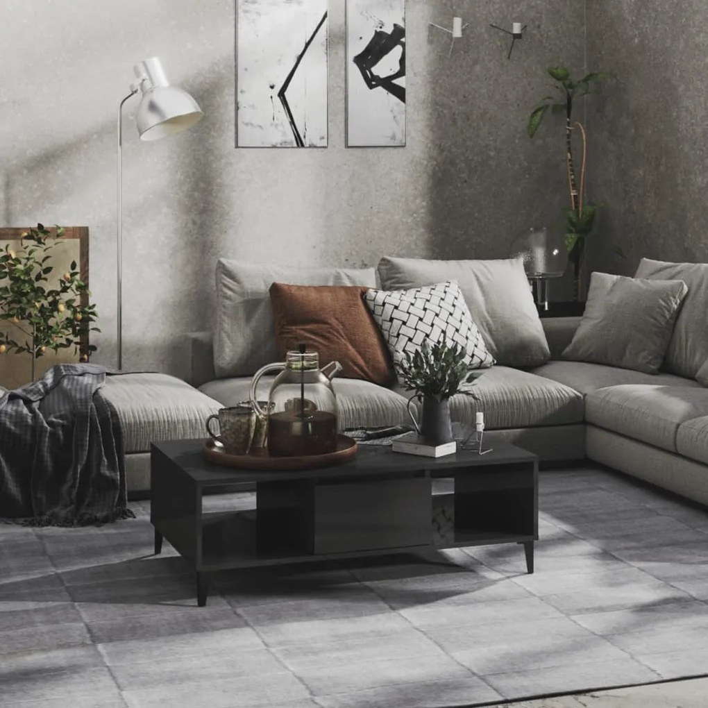 Tavolino Salotto Grigio Lucido 103,5x60x35cm Legno Multistrato /