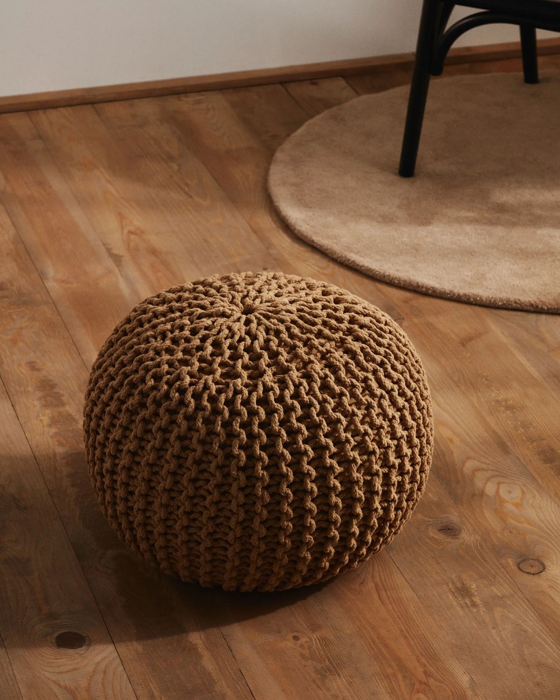 Kave Home - Pouf rotondo Chloe 100% cotone senape Ø 50 cm