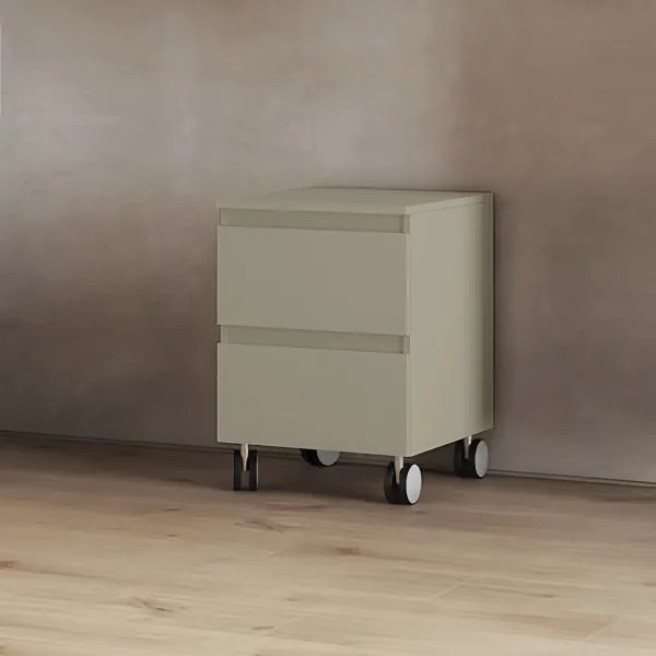 Carrello 2 cassetti 41x44xH58 multiuso in legno con ruote Tortora Opaco