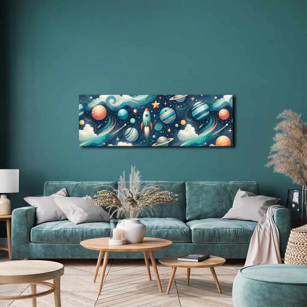 Quadro su tela – Cosmo con razzo e stelle