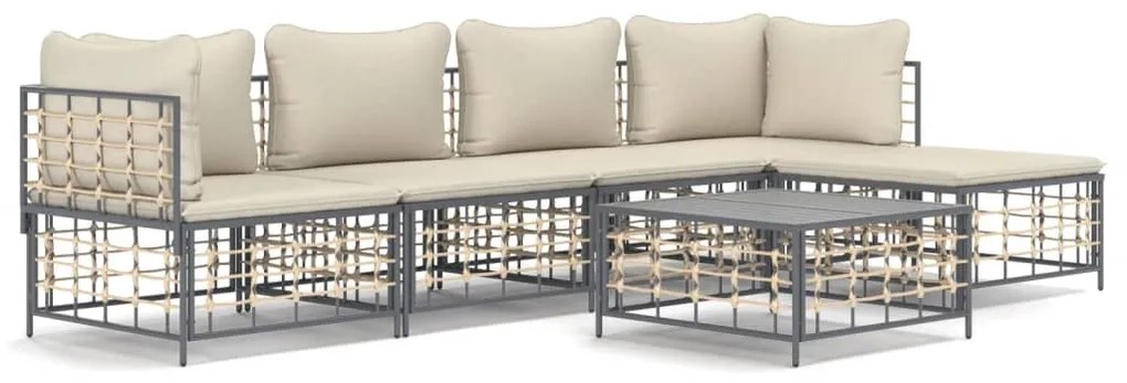 Set divani da giardino 6 pz con cuscini antracite in polyrattan